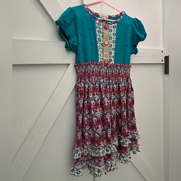 Matilda Jane Other - Matilda Jane Teal, Coral, & Yellow Smocked Sundress with Puff Cap Sleeves- Sz 8
